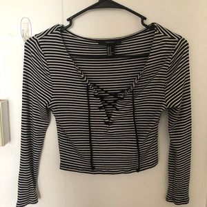 Striped Crop top with lace up